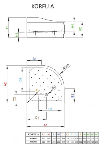 Акриловый поддон для душа Radaway Korfu A 90x90x48