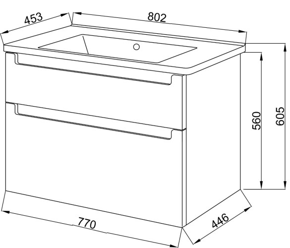 Комплект для ванной Ceruttispa Тумба Пьемонт 80 подвесная два ящика №2 с умывальником "Кантэ 80"