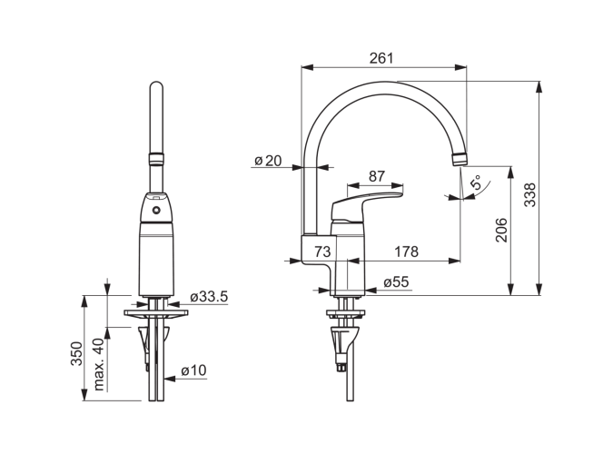 Смеситель для кухни с высоким поворотным изливом Safira NEW 2017 (1038)