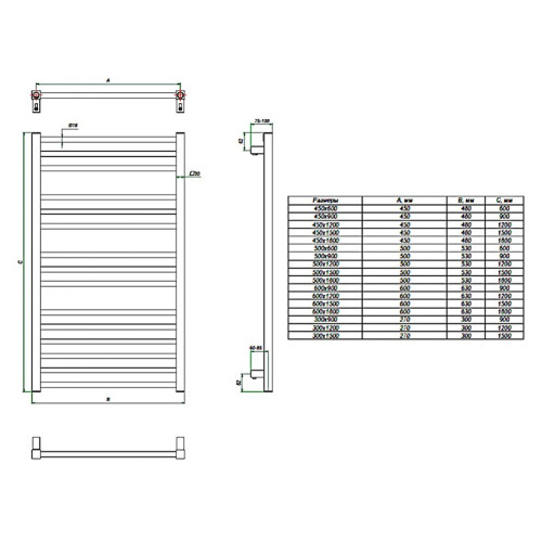 Электрический полотенцесушитель Grota Classic 30х150