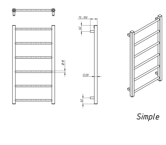 Полотенцесушитель водяной GROTA Simple 530x800