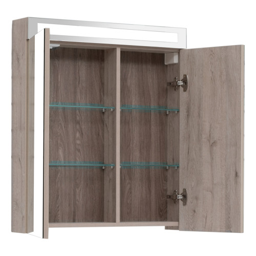 Шкаф зеркальный MAX, 70 см, 2 дверцы, 4 стеклянные полки, дуб кантри