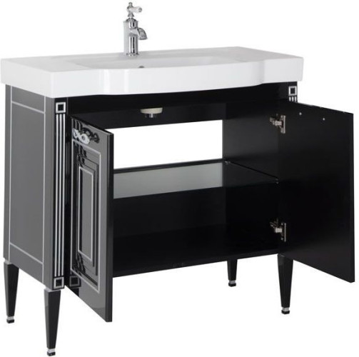 Тумба с раковиной Aquanet Паола 90 черный/серебро (керамика)