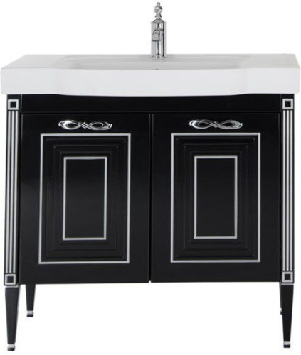 Тумба с раковиной Aquanet Паола 90 черный/серебро (керамика)