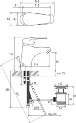 Смеситель для раковины Ravak NEO Керамический картридж со сливным гарнитуром Хром (X070016)