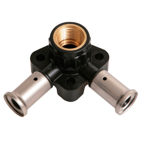 Водорозетка угловая ВР c черной заглушкой BP04 1/2", ПВДФ пресс, 16x1/2"x16 (40 мм), HENCO