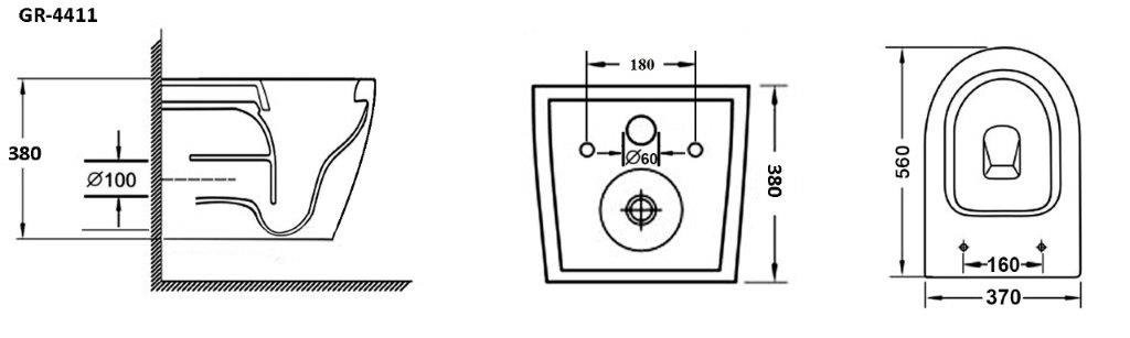 Унитаз Grossman GR-4411BS (560*360*350) ЧЕРНЫЙ подвесной БЕЗОБОДКОВЫЙ с тонкой крышкой