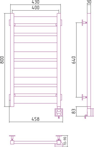 Электрический полотенцесушитель Сунержа Центурион 800х400 скрытое подключение