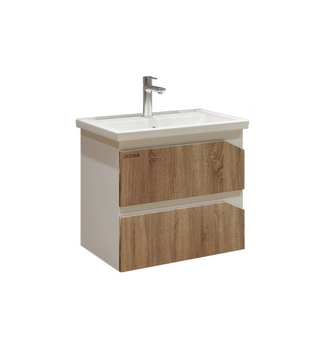 Тумба подвесная Grossman ИНЛАЙН-60 см с 2-я ящ. белая/дуб сонома (ум.Фостер-60)