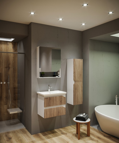 Тумба подвесная Grossman ИНЛАЙН-60 см с 2-я ящ. белая/дуб сонома (ум.Фостер-60)