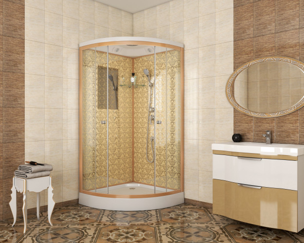 Душевая кабина Niagara NG-7701G (900x900х2100) низкий поддон (15см) стенки ЗОЛОТО