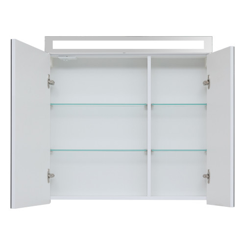 Шкаф зеркальный MAX, 80 см, 2 дверцы, 4 стеклянные полки, белый глянец