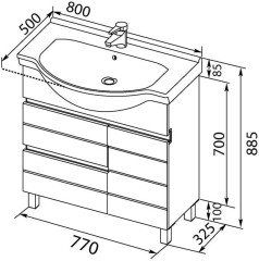 Тумба с раковиной Aquanet Доминика 80 белый