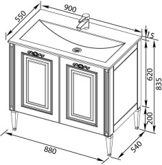 Тумба с раковиной Aquanet Паола 90 черный/серебро (литьевой мрамор)