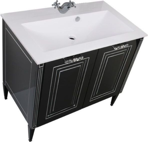 Тумба с раковиной Aquanet Паола 90 черный/серебро (литьевой мрамор)