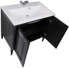 Тумба с раковиной Aquanet Паола 90 черный/серебро (литьевой мрамор)