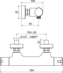 XX Смеситель для душа настенный термостатический TE 032.00/150