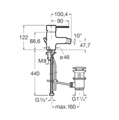 TARGA- Смеситель для биде с шарнирным регулятором потока, донным клапаном и гибкой подводкой