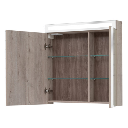 Шкаф зеркальный MAX, 80 см, 2 дверцы, 4 стеклянные полки, дуб кантри
