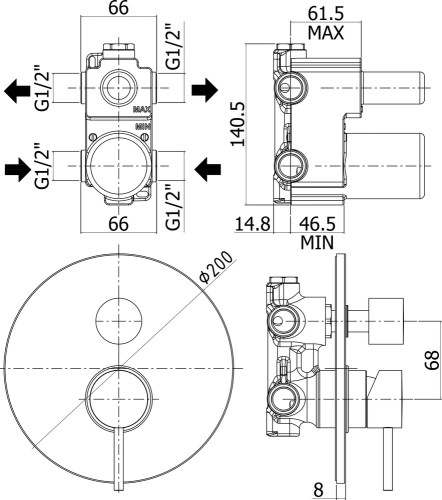 Смеситель для душа Paffoni Light LIG018NO (с внутренней частью)