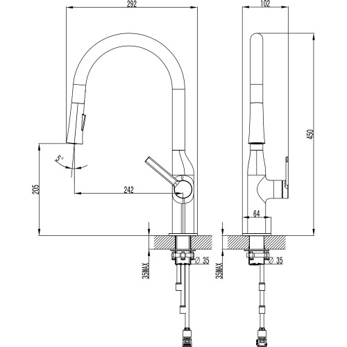 Смеситель для кухонной мойки Azario VINCENTE выдвижной излив, керамический картридж, черный (AZ-VPV569064PA)