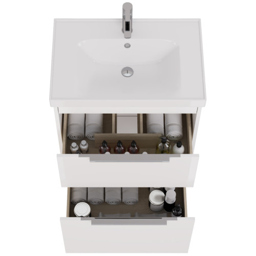 Тумба PRIME, 70 см, подвесная/напольная, 2 ящика, белый глянец