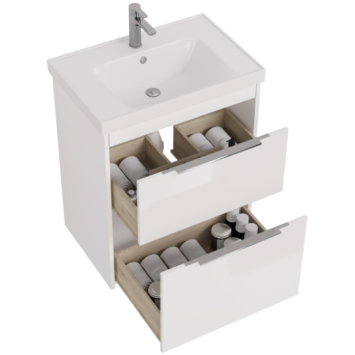 Тумба PRIME, 70 см, подвесная/напольная, 2 ящика, белый глянец