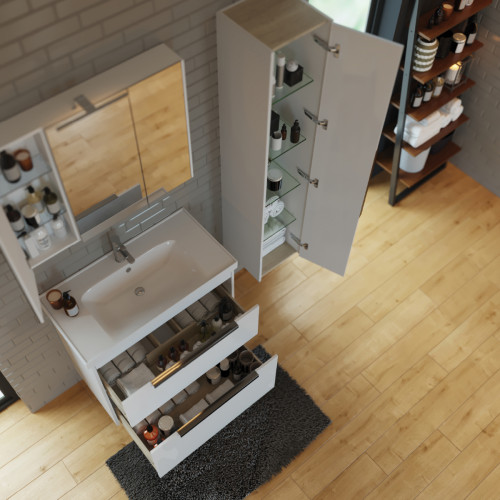 Тумба PRIME, 70 см, подвесная/напольная, 2 ящика, белый глянец