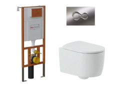 4 коробки. Комплект унитаз + инсталляция + клавиша Artceram Monet подвесной 360*520*340 белый/хром