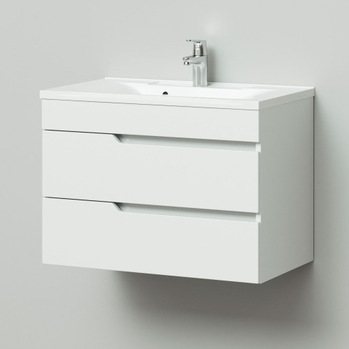 Комплект тумба подвесная Итана Александра 75 (742х44х*551) с раковиной Milen 75, белый глянец (743253)