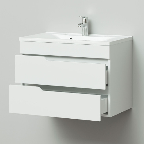 Комплект тумба подвесная Итана Александра 75 (742х44х*551) с раковиной Milen 75, белый глянец (743253)