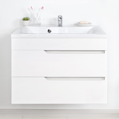 Комплект тумба подвесная Итана Александра 75 (742х44х*551) с раковиной Milen 75, белый глянец (743253)