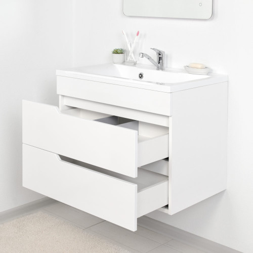 Комплект тумба подвесная Итана Александра 75 (742х44х*551) с раковиной Milen 75, белый глянец (743253)