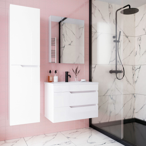 Комплект тумба подвесная Итана Александра 75 (742х44х*551) с раковиной Milen 75, белый глянец (743253)