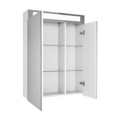 Шкаф зеркальный UNI, 60 см,  2 дверцы, 4 стеклянные полки, с подсветкой и выключателем, белый