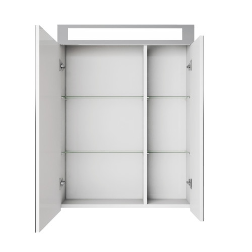 Шкаф зеркальный UNI, 60 см,  2 дверцы, 4 стеклянные полки, с подсветкой и выключателем, белый