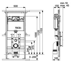 Инсталляция Tece Lux 100 9600100 для подвесного унитаза