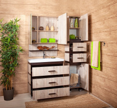 Шкаф пенал Бриклаер Техас 35 4627125412615 с бельевой корзиной Дуб кантри Венге