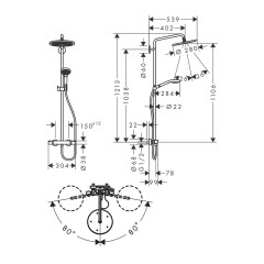 Душевая колонна Hansgrohe Croma Select S Showerpipe 280 1jet, с термостатом и ручным душем Raindance Select S 120 3jet, матовый белый