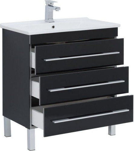 Тумба с раковиной Aquanet Верона N 75 черный (напольная 3 ящика)