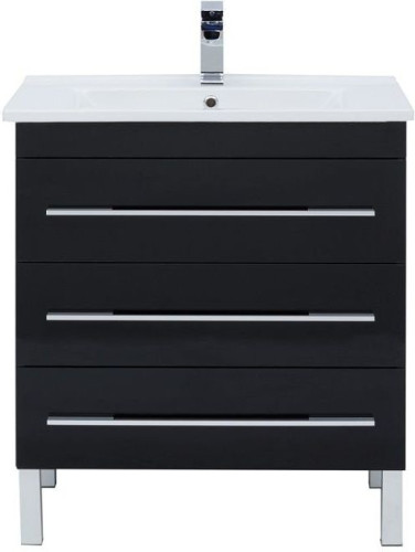 Тумба с раковиной Aquanet Верона N 75 черный (напольная 3 ящика)
