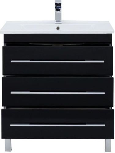 Тумба с раковиной Aquanet Верона N 75 черный (напольная 3 ящика)