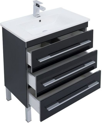 Тумба с раковиной Aquanet Верона N 75 черный (напольная 3 ящика)
