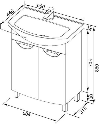 Тумба с раковиной Aquanet Парма 65 белый (2 дверцы)