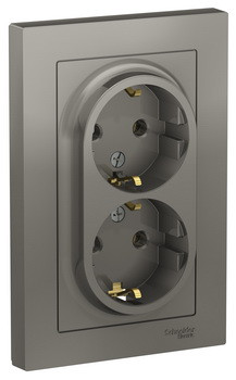 Розетка двойная с заземлением, 16А, в сборе, СТАЛЬ Schneider Electric ATLASDESIGN ATN000924