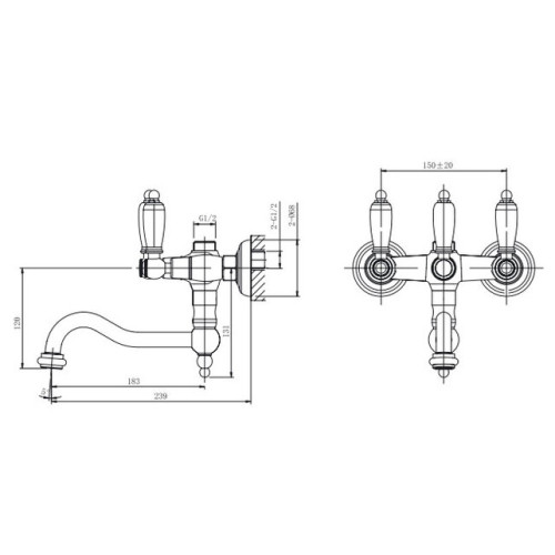 ADRIA-Classik Смеситель для ванной со штуцером 3/4", поворотный излив (хром) Caprigo 03-518-crm