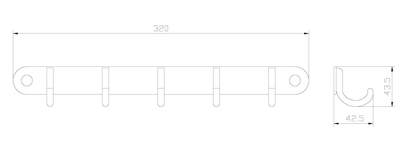 Планка настенная узкая 5 крючков RUSH Bianki (BI76253)