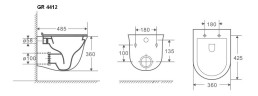 Унитаз Grossman GR-4412MS (485*360*360) МАТОВЫЙ подвесной БЕЗОБОДКОВЫЙ с тонкой крышкой