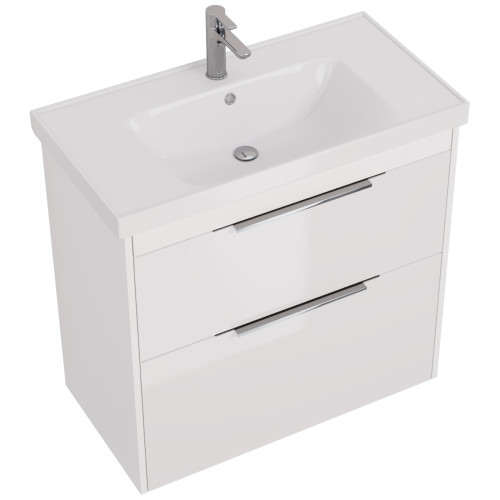 Тумба PRIME, 90 см, подвесная/напольная, 2 ящика, белый глянец