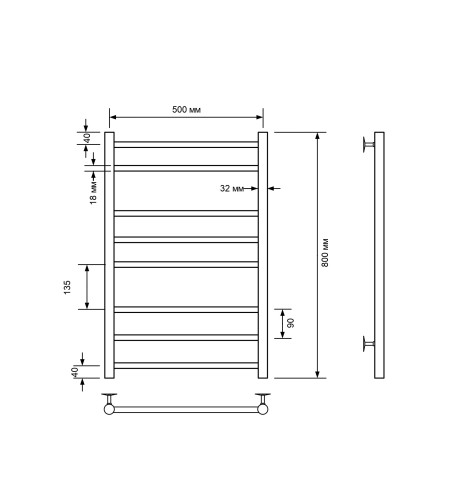 Полотенцесушитель водяной Comfysan Luce W-8 80/50, черный